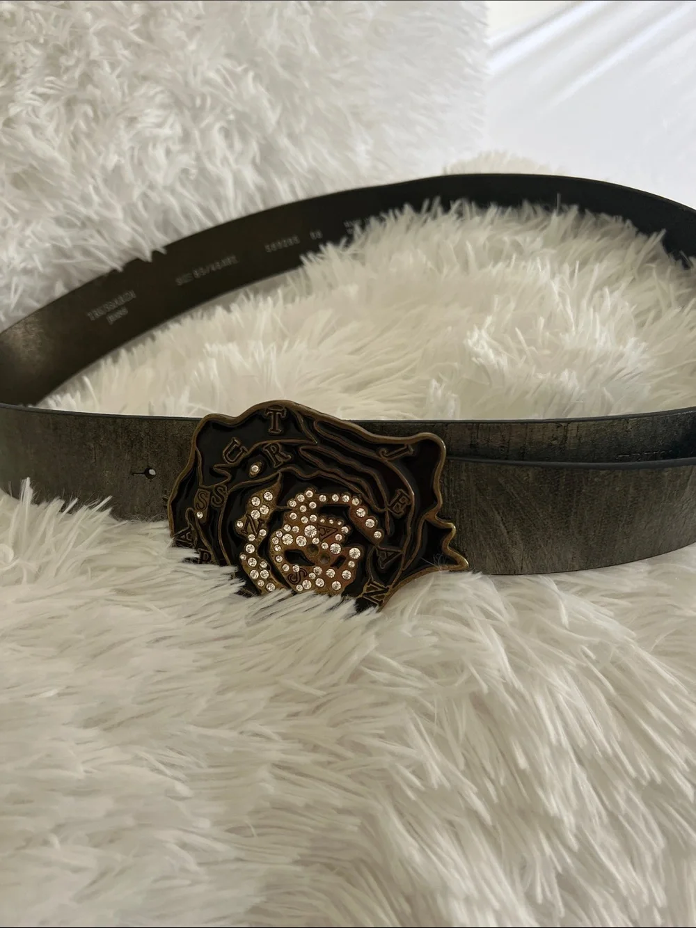 Trussardi vintage Leather Belt with Crystal-Embellished Buckle
